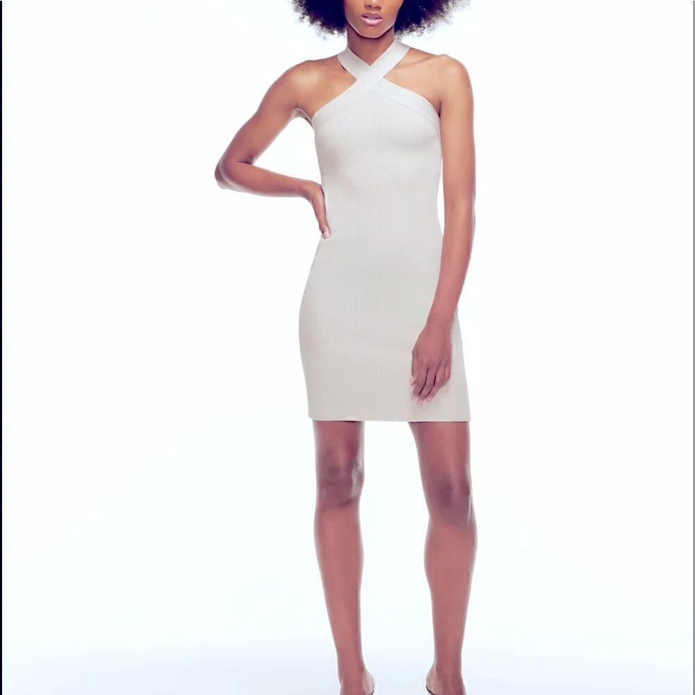 House Of Harlow 1960 White Criss Cross Halter Ribbed Knit Mini Dress.Size L